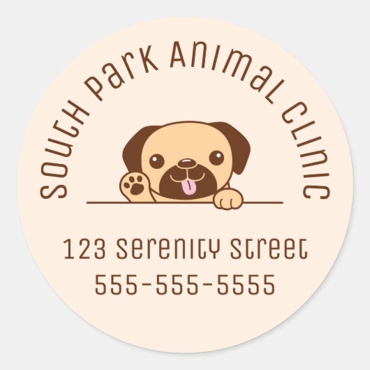 Sticker Rond Chien Carlin gai Peeking Beige Custom Text (Devant)