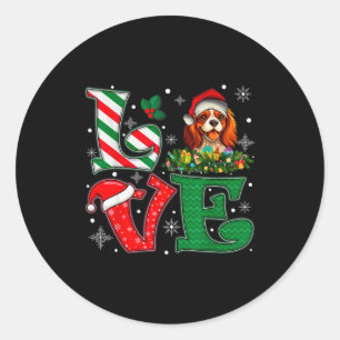 Sticker Rond Chien Cavalier King Charles Spaniel Amour Chapeau