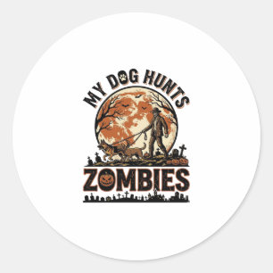 Sticker Rond Chien chasse les zombies conception vectorielle vi