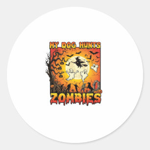 Sticker Rond Chien Chasse Les Zombies Halloween Fantômes Sorciè