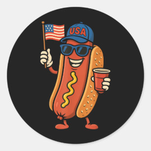 Sticker Rond Chien Chaud Drôle Du 4 Juillet Patriotique