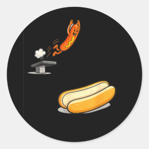 Sticker Rond Chien chaud drôle plongeant dans la caricature de