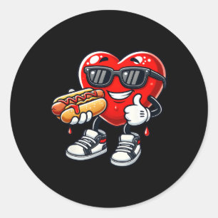 Sticker Rond Chien chaud mangeant un cœur drôle Kawaii pour la