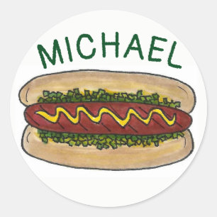 Sticker Rond Chien chaud personnalisé avec/Relish Mustard Junk 