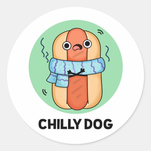 Sticker Rond Chien chéri Funny Chili Hot Dog Pun (Devant)
