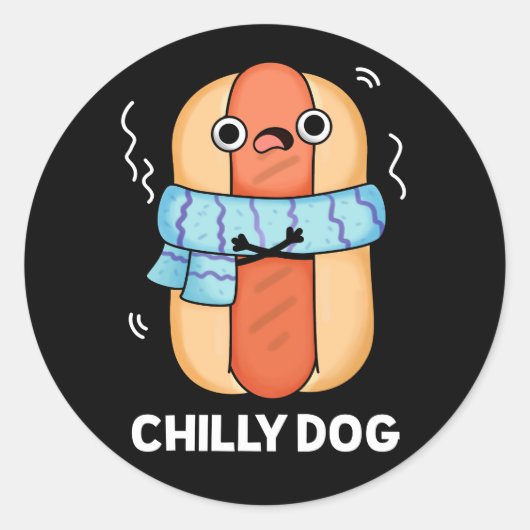 Sticker Rond Chien chéri Funny Chili Hot Dog Pun Dark BG (Devant)