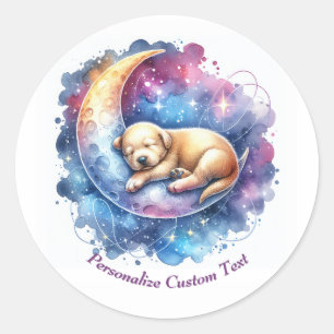Sticker Rond Chien chicot mignon dormant sur la demi-lune