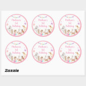 Sticker Rond Chien Chien rose Fille Paw-ty Anniversaire (Feuille)
