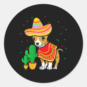 Sticker Rond Chien Chihuahua Mexicain Sombrero Cinco De Mayo Fê