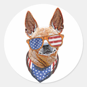 Sticker Rond Chien Chihuahua USA Indépendance Américaine 4 juil
