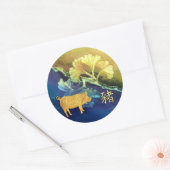 Sticker Rond Chien chinois du Nouvel An sur Gingko Feuilles (Enveloppe)