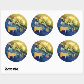 Sticker Rond Chien chinois du Nouvel An sur Gingko Feuilles (Feuille)