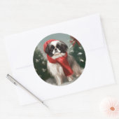 Sticker Rond Chien chinois japonais à Noël de neige (Enveloppe)