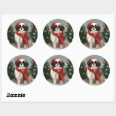 Sticker Rond Chien chinois japonais à Noël de neige (Feuille)