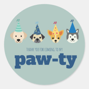 Sticker Rond Chien chiot Anniversaire Fête Merci Favoriser Tags