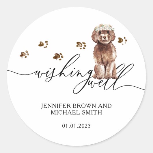Sticker Rond Chien chiot Brown Cavapoo qui veut bien (Devant)