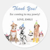 Sticker Rond Chien chiot Carte de remerciements fête d'annivers (Devant)