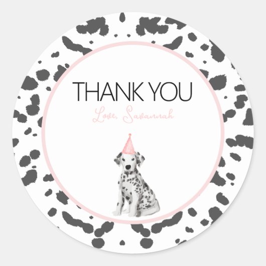 Sticker Rond Chien chiot dalmate fête d'anniversaire hôte (Devant)