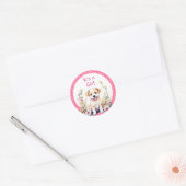 Sticker Rond Chien chiot en fleurs Baby shower de fille C'est u (Enveloppe)