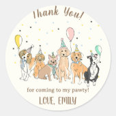 Sticker Rond Chien Chiot fête d'anniversaire (Devant)