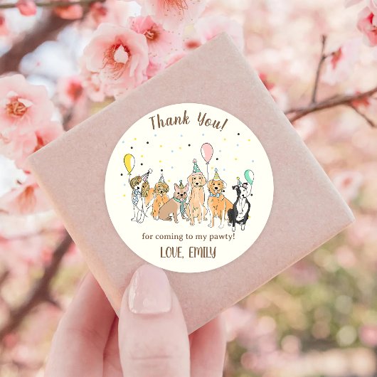 Sticker Rond Chien Chiot fête d'anniversaire