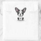 Sticker Rond Chien chiot français mignon sur blanc (Sac)