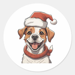 Sticker Rond Chien chiot mignon portant le T-Shi classique Casq