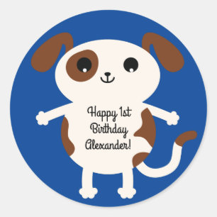 Sticker Rond Chien chiot mignonne Colorée 1er Anniversaire Thèm