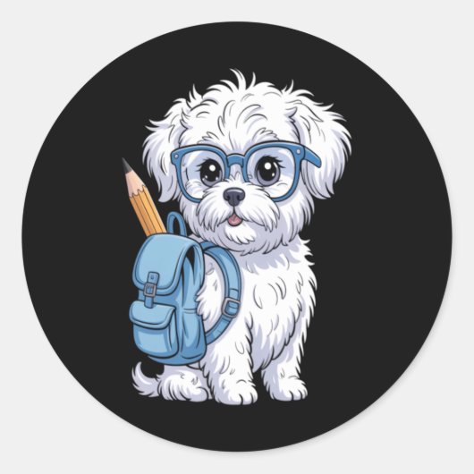 Sticker Rond Chien Chiot Rentrée Des Classes Premier Jour (Devant)