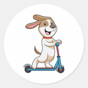 Sticker Rond Chien comme Biker avec Scooter