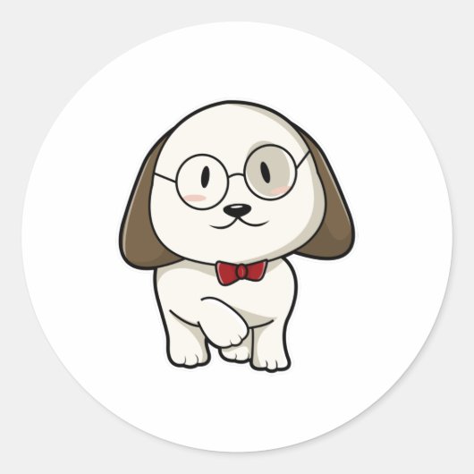 Sticker Rond Chien comme chambre avec Cravate et lunettes (Devant)