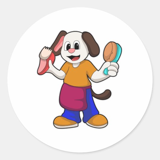Sticker Rond Chien comme coiffeur avec Razor (Devant)