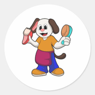 Sticker Rond Chien comme coiffeur avec Razor
