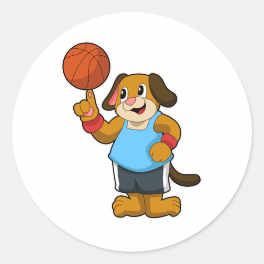 Sticker Rond Chien comme joueur de basket-ball avec basket-ball (Devant)
