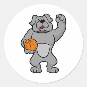 Sticker Rond Chien comme joueur de basket-ball avec basket-ball