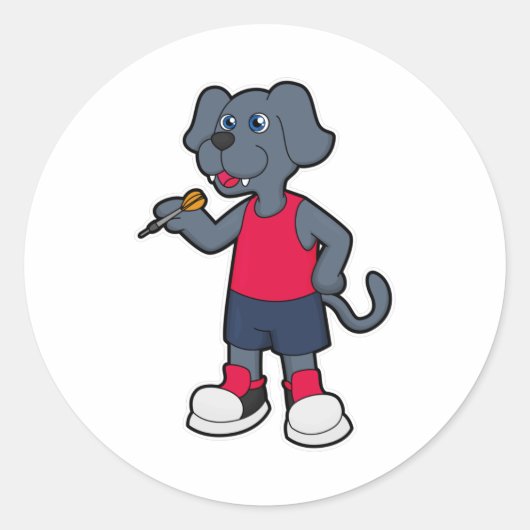 Sticker Rond Chien comme joueur de fléchettes avec fléchettes (Devant)