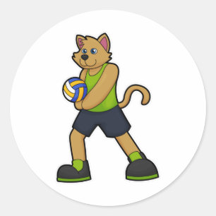 Sticker Rond Chien comme joueur de volleyball avec volleyball
