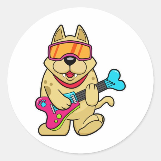 Sticker Rond Chien comme musicien avec guitare (Devant)