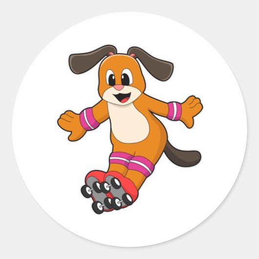 Sticker Rond Chien comme Patineur avec Patins en ligne (Devant)