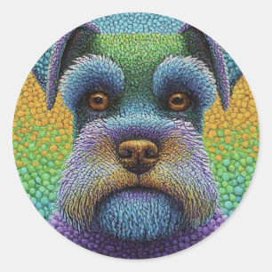 Sticker Rond Chien coquelicot Schnauzer à pois colorés