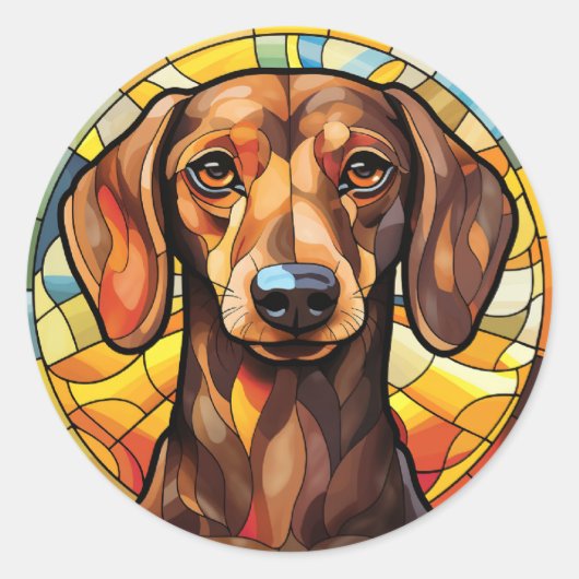Sticker Rond Chien Dachsund en verre doux (Devant)
