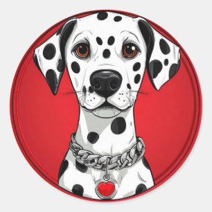 Sticker Rond Chien dalmate avec collier à coeur rouge