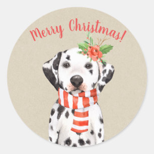 Sticker Rond Chien dalmate de Noël pays vacances coutume