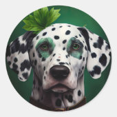 Sticker Rond Chien dalmate en tenue de la Saint Patrick (Devant)
