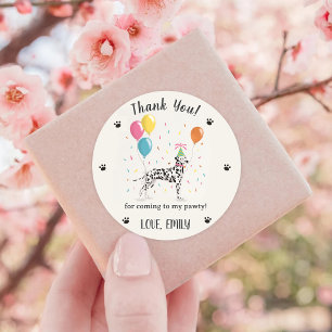 Sticker Rond Chien dalmate Merci d'anniversaire