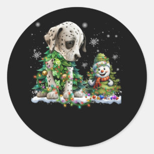 Sticker Rond Chien dalmate Xmas Arbre Éclairage Père Noël Dalma