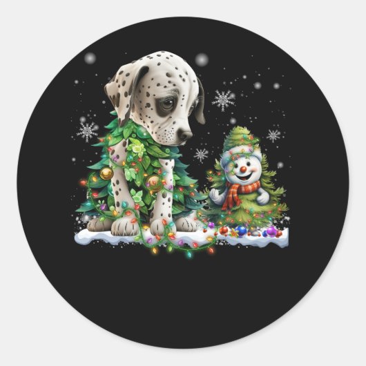 Sticker Rond Chien dalmate Xmas Arbre Éclairage Père Noël Dalma (Devant)