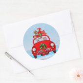 Sticker Rond Chien Dalmatien En Voiture Avec Le Père Noël (Enveloppe)