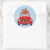 Sticker Rond Chien Dalmatien En Voiture Avec Le Père Noël (Sac)