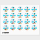 Sticker Rond Chien Dalmation sur la plage (Feuille)